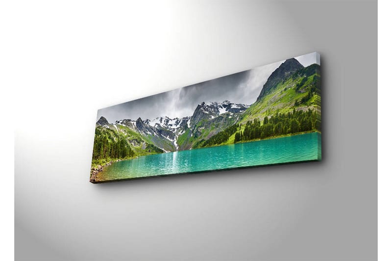 Canvastavla med LED-belysning 30x90 cm - Storslagen berglandskap med en glittrande sjö - Turkos / Grön / Grå - Inredning - Tavlor & posters - Canvastavla