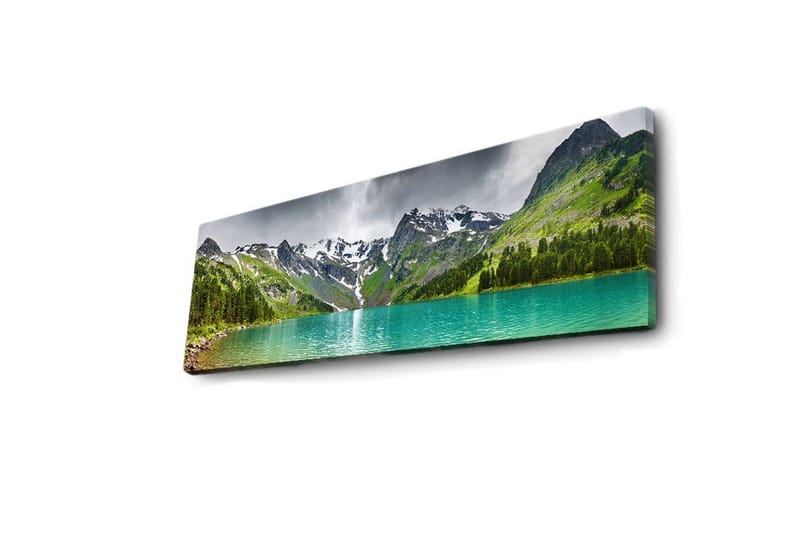 Canvastavla med LED-belysning 30x90 cm - Storslagen berglandskap med en glittrande sjö - Turkos / Grön / Grå - Inredning - Tavlor & posters - Canvastavla