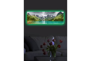 Canvastavla med LED-belysning 30x90 cm - Storslagen berglandskap med en glittrande sjö - Turkos / Grön / Grå - Inredning - Tavlor & posters - Canvastavla