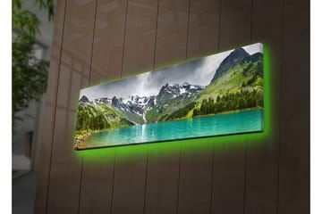 Canvastavla med LED-belysning 30x90 cm - Storslagen berglandskap med en glittrande sjö - Turkos / Grön / Grå - Inredning - Tavlor & posters - Canvastavla