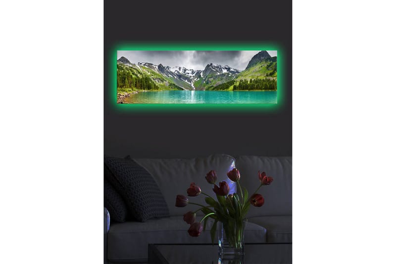 Canvastavla med LED-belysning 30x90 cm - Storslagen berglandskap med en glittrande sjö - Turkos / Grön / Grå - Inredning - Tavlor & posters - Canvastavla