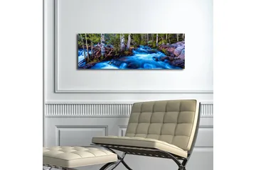 Canvastavla med LED-belysning 30x90 cm - Strömmande vatten i en naturskön miljö med omgivande träd - Blå / Grön / Brun - Inredning - Tavlor & posters - Canvastavla