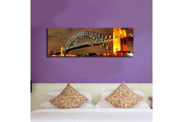 Canvastavla med LED-belysning 30x90 cm - Sydney Harbour Bridge i kvällsbelysning - Guld / Grön / Svart - Inredning - Tavlor & posters - Canvastavla