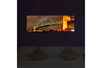 Canvastavla med LED-belysning 30x90 cm - Sydney Harbour Bridge i kvällsbelysning - Guld / Grön / Svart - Inredning - Tavlor & posters - Canvastavla