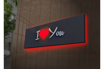 Canvastavla med LED-belysning 30x90 cm - Text med budskapet I Love You i en modern stil - Röd / Vit / Svart - Inredning - Tavlor & posters - Canvastavla