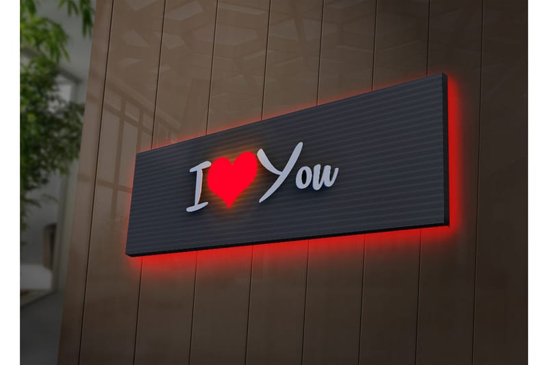 Canvastavla med LED-belysning 30x90 cm - Text med budskapet I Love You i en modern stil - Röd / Vit / Svart - Inredning - Tavlor & posters - Canvastavla