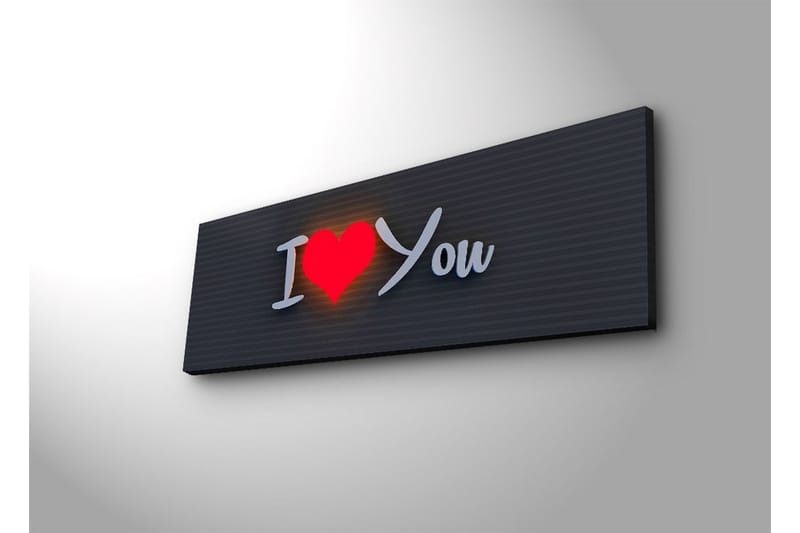Canvastavla med LED-belysning 30x90 cm - Text med budskapet I Love You i en modern stil - Röd / Vit / Svart - Inredning - Tavlor & posters - Canvastavla