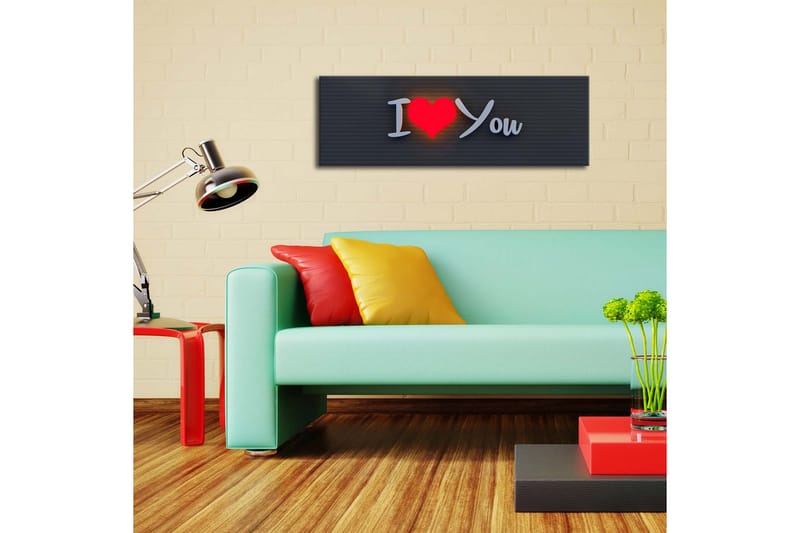 Canvastavla med LED-belysning 30x90 cm - Text med budskapet I Love You i en modern stil - Röd / Vit / Svart - Inredning - Tavlor & posters - Canvastavla