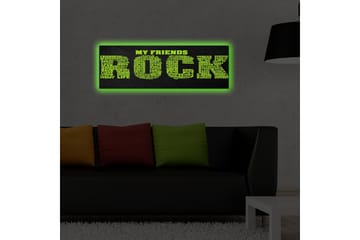 Canvastavla med LED-belysning 30x90 cm - Textbaserat konstverk med budskapet MY FRIENDS ROCK i stora, färgglada bokstäver - Grön / Svart - Inredning - Tavlor & posters - Canvastavla