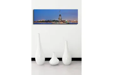 Canvastavla med LED-belysning 30x90 cm - Utsikt över en historisk fyr vid havet i skymningstimmen - Blå / Vit / Grå - Inredning - Tavlor & posters - Canvastavla