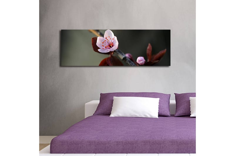 Canvastavla med LED-belysning 30x90 cm - Vacker blomma med rosa kronblad och mörkgröna blad - Rosa / Mörkgrön - Inredning - Tavlor & posters - Canvastavla