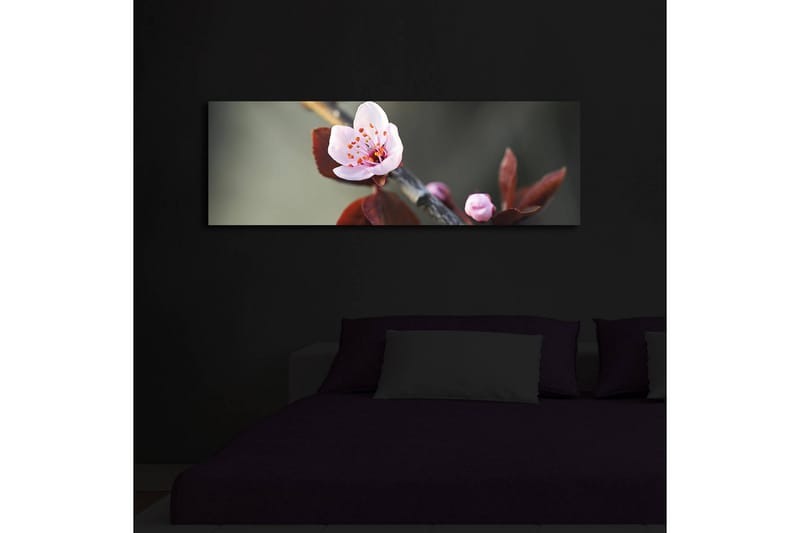 Canvastavla med LED-belysning 30x90 cm - Vacker blomma med rosa kronblad och mörkgröna blad - Rosa / Mörkgrön - Inredning - Tavlor & posters - Canvastavla