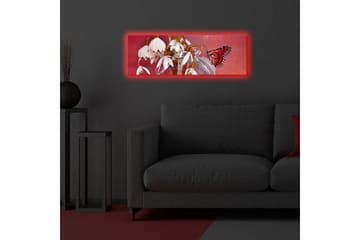Canvastavla med LED-belysning 30x90 cm - Vacker bukett av snödropper med en färgglad fjäril - Röd / Vit / Grön - Inredning - Tavlor & posters - Canvastavla
