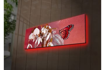 Canvastavla med LED-belysning 30x90 cm - Vacker bukett av snödropper med en färgglad fjäril - Röd / Vit / Grön - Inredning - Tavlor & posters - Canvastavla