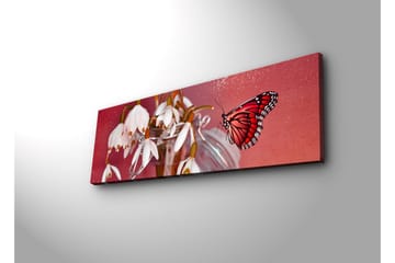 Canvastavla med LED-belysning 30x90 cm - Vacker bukett av snödropper med en färgglad fjäril - Röd / Vit / Grön - Inredning - Tavlor & posters - Canvastavla