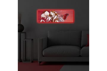 Canvastavla med LED-belysning 30x90 cm - Vacker bukett av snödropper med en färgglad fjäril - Röd / Vit / Grön - Inredning - Tavlor & posters - Canvastavla