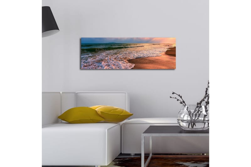 Canvastavla med LED-belysning 30x90 cm - Vacker strand med solnedgång och mjuka vågor - Blå / Orange / Beige - Inredning - Tavlor & posters - Canvastavla
