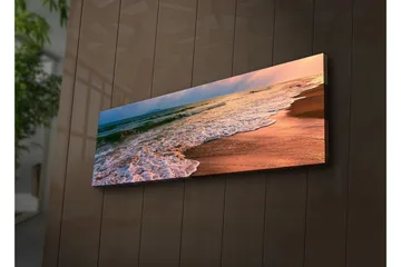 Canvastavla med LED-belysning 30x90 cm - Vacker strand med solnedgång och mjuka vågor - Blå / Orange / Beige - Inredning - Tavlor & posters - Canvastavla