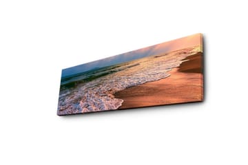 Canvastavla med LED-belysning 30x90 cm - Vacker strand med solnedgång och mjuka vågor - Blå / Orange / Beige - Inredning - Tavlor & posters - Canvastavla