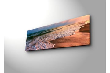Canvastavla med LED-belysning 30x90 cm - Vacker strand med solnedgång och mjuka vågor - Blå / Orange / Beige - Inredning - Tavlor & posters - Canvastavla