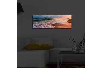 Canvastavla med LED-belysning 30x90 cm - Vacker strand med solnedgång och mjuka vågor - Blå / Orange / Beige - Inredning - Tavlor & posters - Canvastavla