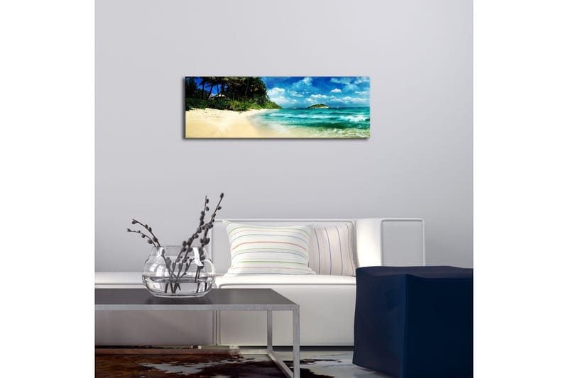 Canvastavla med LED-belysning 30x90 cm - Vacker strand med turkost vatten och palmer - Turkos / Beige / Blå - Inredning - Tavlor & posters - Canvastavla