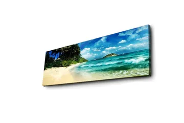 Canvastavla med LED-belysning 30x90 cm - Vacker strand med turkost vatten och palmer - Turkos / Beige / Blå - Inredning - Tavlor & posters - Canvastavla