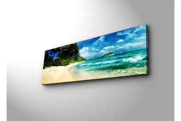 Canvastavla med LED-belysning 30x90 cm - Vacker strand med turkost vatten och palmer - Turkos / Beige / Blå - Inredning - Tavlor & posters - Canvastavla