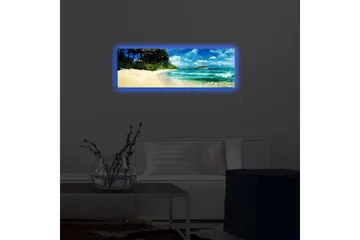Canvastavla med LED-belysning 30x90 cm - Vacker strand med turkost vatten och palmer - Turkos / Beige / Blå - Inredning - Tavlor & posters - Canvastavla