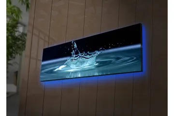 Canvastavla med LED-belysning 30x90 cm - Vattenstänk som skapar en elegant krusning i ytan - Blå / Turkos - Inredning - Tavlor & posters - Canvastavla