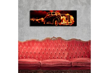 Canvastavla med LED-belysning 30x90 cm - Vintage bil med eldslågor som omger den - Röd / Svart / Orange - Inredning - Tavlor & posters - Canvastavla