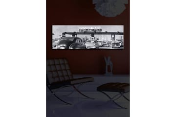 Canvastavla med LED-belysning 30x90 cm - Vintage trafikscen vid en betalstation - Svart / Vitt / Grått - Inredning - Tavlor & posters - Canvastavla
