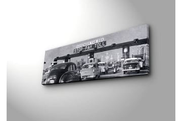 Canvastavla med LED-belysning 30x90 cm - Vintage trafikscen vid en betalstation - Svart / Vitt / Grått - Inredning - Tavlor & posters - Canvastavla