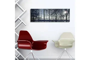 Canvastavla med LED-belysning 30x90 cm - Vinterlandskap med snöklädda träd och en svag solstråle - Blå / Vit / Grå - Inredning - Tavlor & posters - Canvastavla