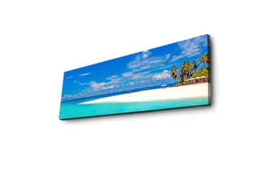 Canvastavla med LED-belysning 30x90 cm - Paradisstrand med turkost vatten och palmer - Turkos / Blå / Grön - Inredning - Tavlor & posters - Canvastavla