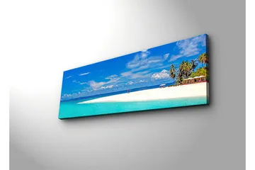 Canvastavla med LED-belysning 30x90 cm - Paradisstrand med turkost vatten och palmer - Turkos / Blå / Grön - Inredning - Tavlor & posters - Canvastavla