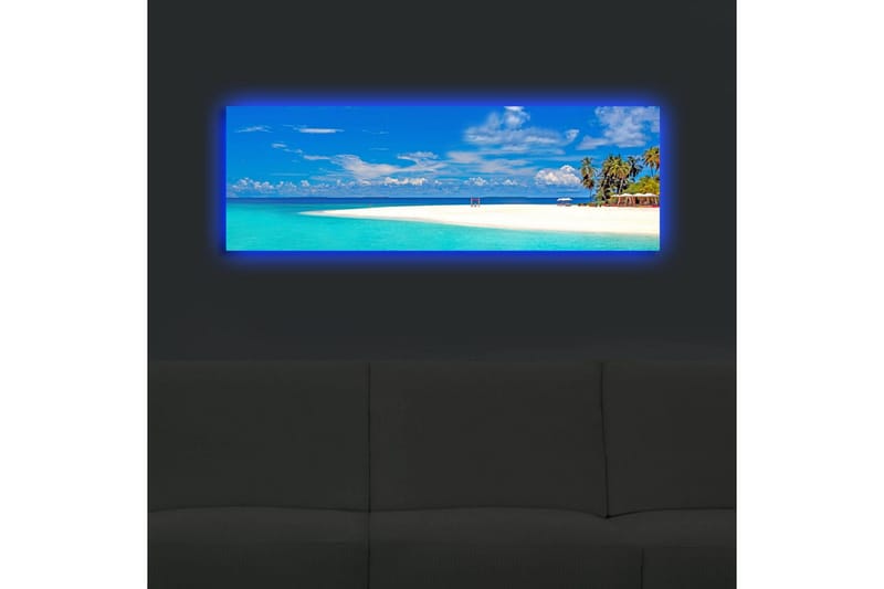 Canvastavla med LED-belysning 30x90 cm - Paradisstrand med turkost vatten och palmer - Turkos / Blå / Grön - Inredning - Tavlor & posters - Canvastavla