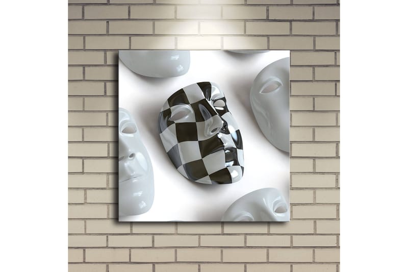 Canvastavla med LED-belysning 40x40 cm - Abstrakt komposition med ansiktsmasker i vitt och svart - Vitt / Svart - Inredning - Tavlor & posters - Canvastavla