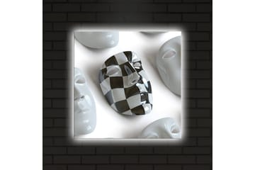 Canvastavla med LED-belysning 40x40 cm - Abstrakt komposition med ansiktsmasker i vitt och svart - Vitt / Svart - Inredning - Tavlor & posters - Canvastavla
