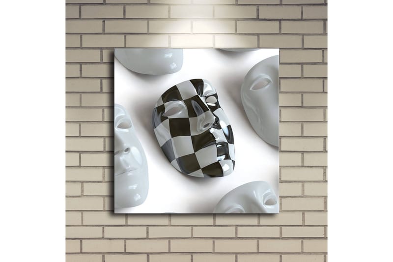 Canvastavla med LED-belysning 40x40 cm - Abstrakt komposition med ansiktsmasker i vitt och svart - Vitt / Svart - Inredning - Tavlor & posters - Canvastavla