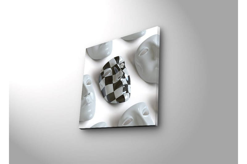 Canvastavla med LED-belysning 40x40 cm - Abstrakt komposition med ansiktsmasker i vitt och svart - Vitt / Svart - Inredning - Tavlor & posters - Canvastavla