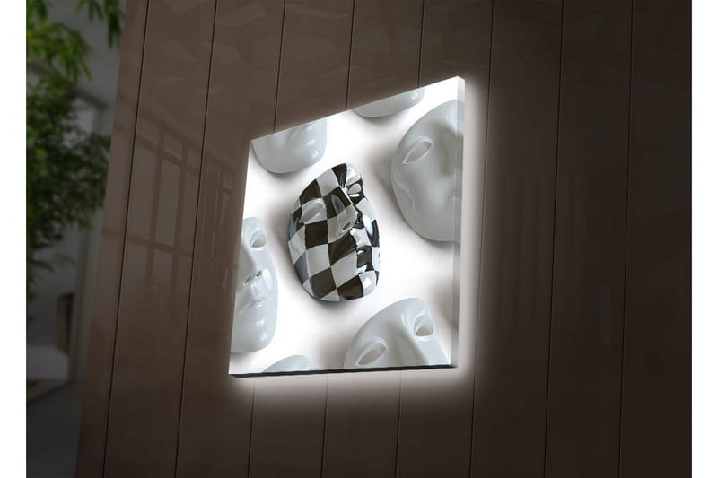 Canvastavla med LED-belysning 40x40 cm - Abstrakt komposition med ansiktsmasker i vitt och svart - Vitt / Svart - Inredning - Tavlor & posters - Canvastavla