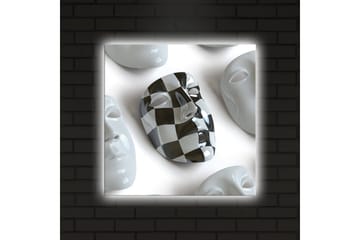 Canvastavla med LED-belysning 40x40 cm - Abstrakt komposition med ansiktsmasker i vitt och svart - Vitt / Svart - Inredning - Tavlor & posters - Canvastavla