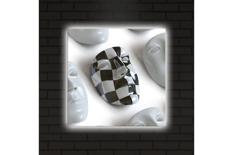 Canvastavla med LED-belysning 40x40 cm - Abstrakt komposition med ansiktsmasker i vitt och svart - Vitt / Svart - Inredning - Tavlor & posters - Canvastavla