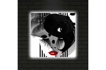 Canvastavla med LED-belysning 40x40 cm - Abstrakt porträtt med en elegant kvinna och svarta detaljer - Svart / Röd / Vit - Inredning - Tavlor & posters - Canvastavla