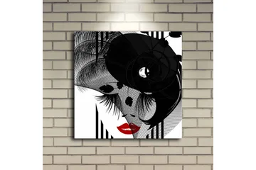 Canvastavla med LED-belysning 40x40 cm - Abstrakt porträtt med en elegant kvinna och svarta detaljer - Svart / Röd / Vit - Inredning - Tavlor & posters - Canvastavla