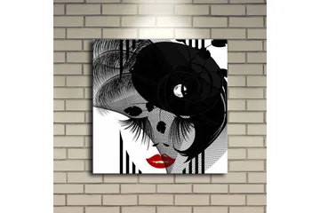 Canvastavla med LED-belysning 40x40 cm - Abstrakt porträtt med en elegant kvinna och svarta detaljer - Svart / Röd / Vit - Inredning - Tavlor & posters - Canvastavla