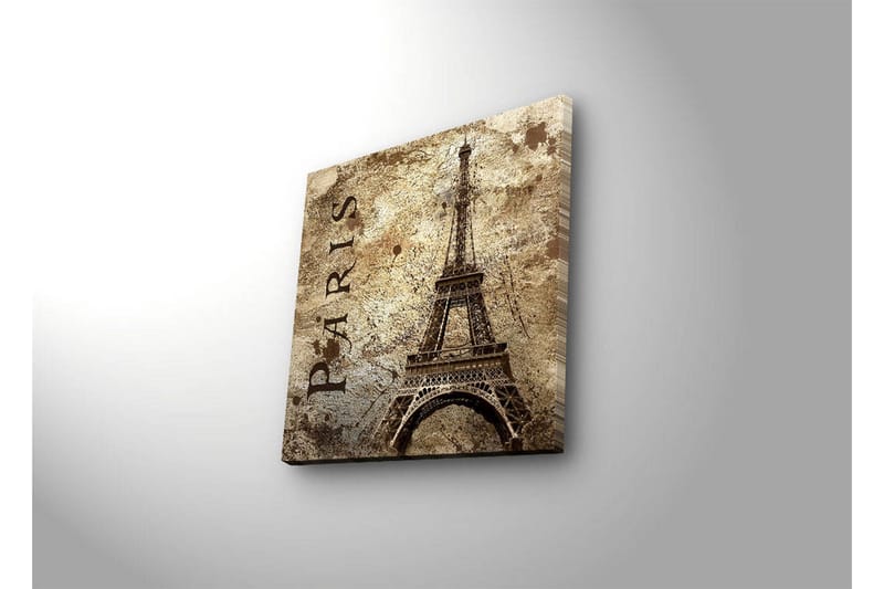 Canvastavla med LED-belysning 40x40 cm - Eiffeltornet i vintage stil med texten Paris - Beige / Brun / Svart - Inredning - Tavlor & posters - Canvastavla