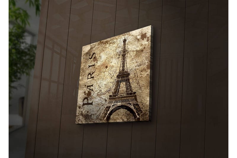 Canvastavla med LED-belysning 40x40 cm - Eiffeltornet i vintage stil med texten Paris, Beige / Brun / Svart