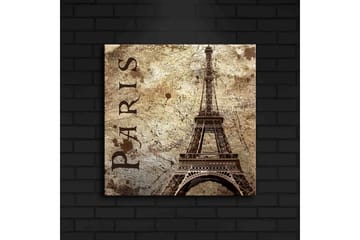 Canvastavla med LED-belysning 40x40 cm - Eiffeltornet i vintage stil med texten Paris - Beige / Brun / Svart - Inredning - Tavlor & posters - Canvastavla
